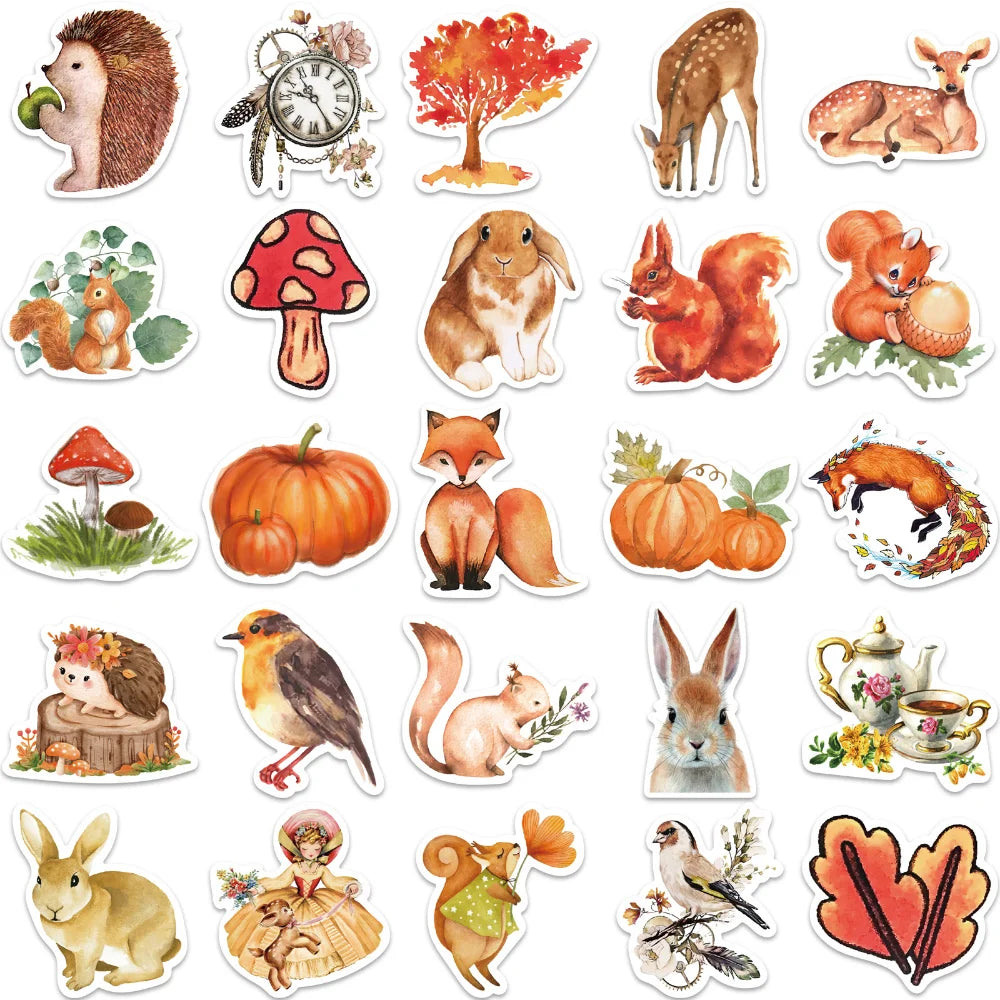 10/50Pcs Autumn Forest Scenery Paper Sticker Diy Diary Album Decoration Stickers Scrapbooking Planner Label Scrapbook Sticker