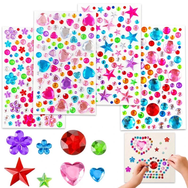 3D Gem Acrylic Crystal Stickers DIY Self-Adhesive Rhinestones for Kids Crafts
