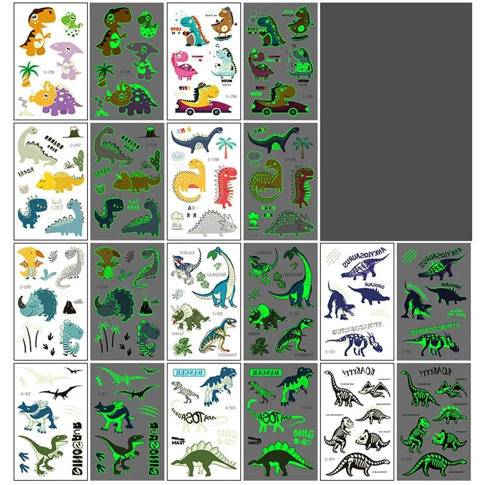 10pcs Luminous Dinosaur Glow Waterproof Temporary Tattoo Stickers Mermaid Lion Flash Tatto For Kids Arm Body Art Fake Tattoos