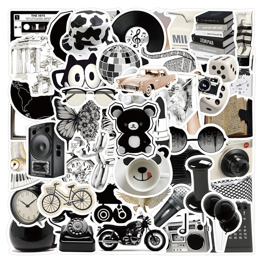 Black White Cartoon Stickers Waterproof Decals for Laptop Phone Suitcase Car