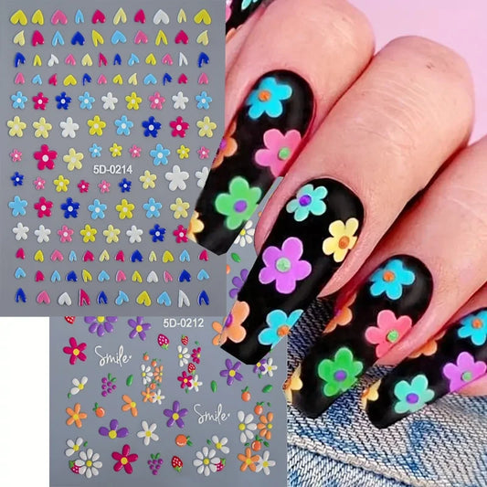 5D Flower Nail Art Stickers: Colorful Self-Adhesive Decals