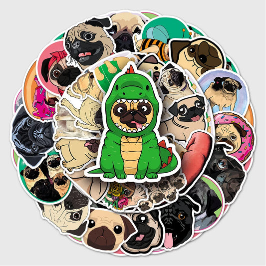 Cute Animal Dog Pug Stickers for Laptop Luggage Skateboard Kids Gift
