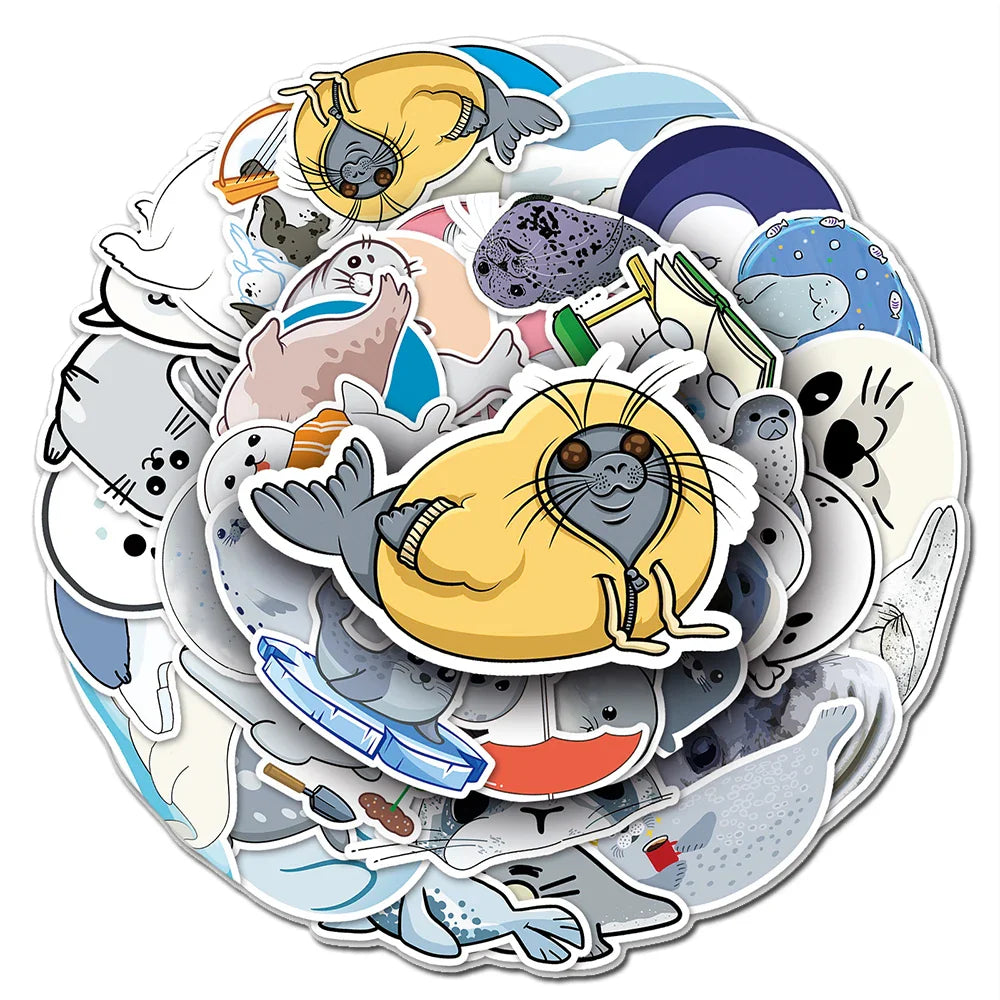 Cute Seal Stickers Waterproof Decals for Laptop Phone Notebook Suitcase