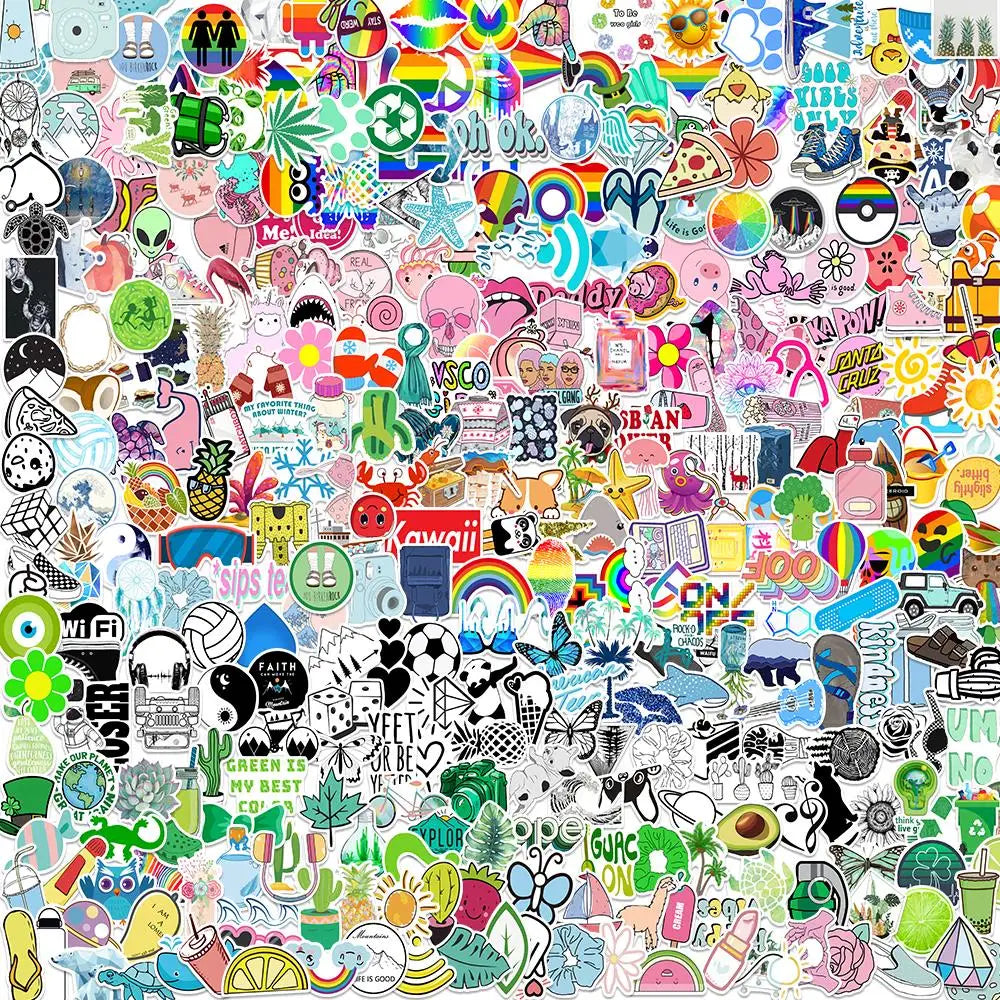 400PCS Colorful ins Style Small Fresh Graffiti Stickers Cute Cartoon DIY Journaling Phone Skateboard Helmet Laptop Toys Decal