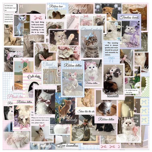 50PCS Kawaii Pink Cat Stickers Waterproof for Car, Laptop, Kids Toy
