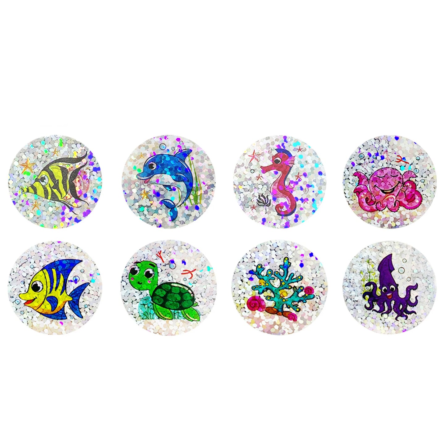 100-500pcs Rainbow Laser Sticker Marine Animals Stickers Cute School Office Stationery Supplies Gift Decoration Label