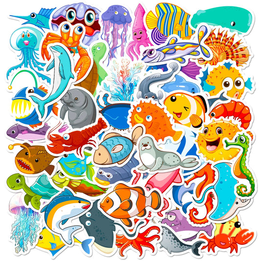50pcs Underwater Marine Life Stickers for Helmet, Wall, DIY Decoration