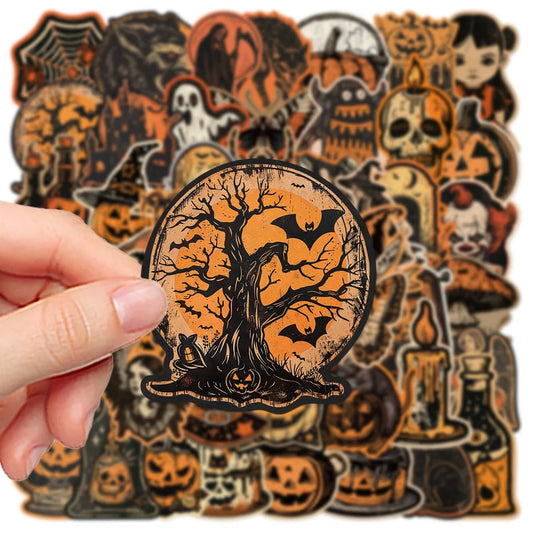 10/50pcs Vintage Halloween Ghost Witch Skull Pumpkin Stickers Notebook Guitar Skateboard Waterproof Cool Decorative Sticker Toy