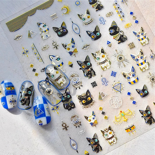 Egyptian Cat Nail Art Stickers - Black Pharaoh Decals
