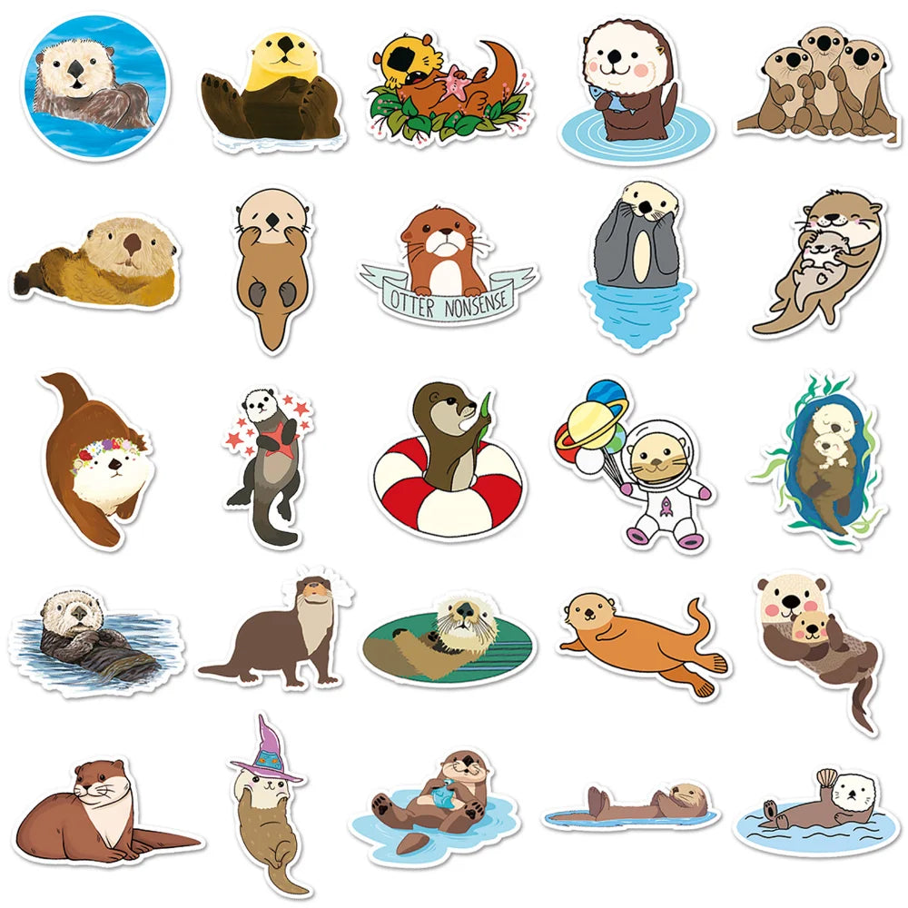 10/50Pcs Cute Animal Otter Masking Stickers Scrapbooking Diary Japanese Stationery Paper Deco School Supplies