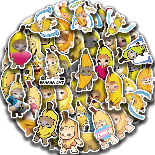 50Pcs Kawaii Cat Banana Stickers for Laptop & Scrapbook