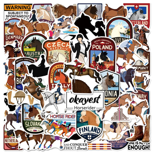 50 Horse Rider Stickers: Waterproof Equestrian Decals