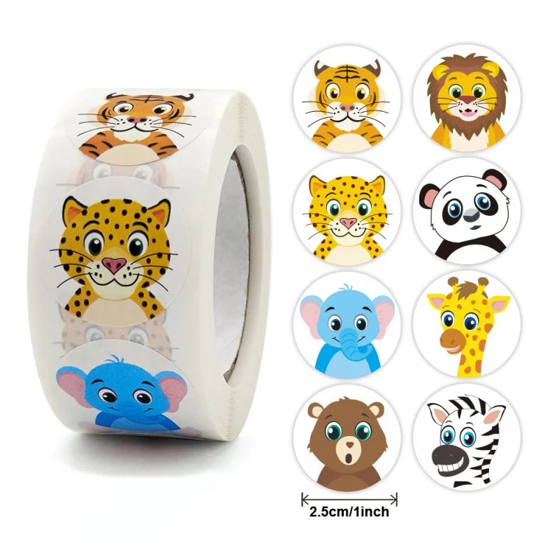 500pcs Round Cartoon Toys Animal stickers for kids Teacher Reward Encourage Sticker Office Stationery for children 1inch