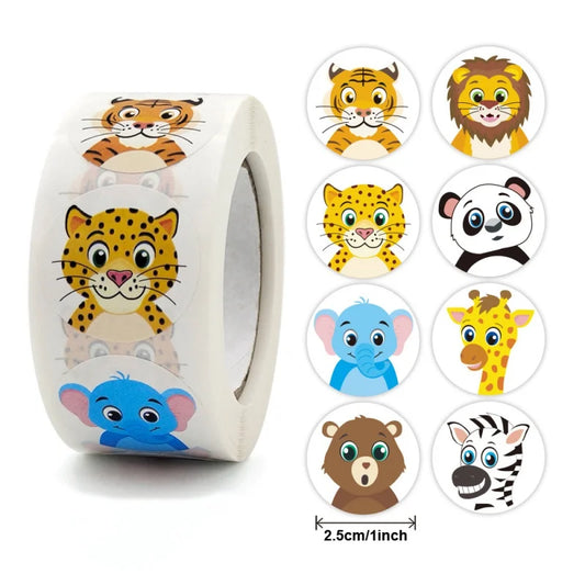 500pcs Round Cartoon Toys Animal stickers for kids Teacher Reward Encourage Sticker Office Stationery for children 1inch