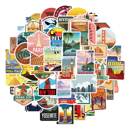 Urban Tourism Landscape Stickers for Suitcase, Skateboard, Laptop, Luggage, Phone - 10/30/50Pcs DIY Decals