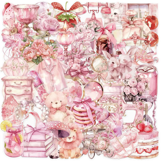 Pink Fairy Tale Transparent PET Stickers - Waterproof DIY Decoration for Notebook, Skateboard, Graffiti