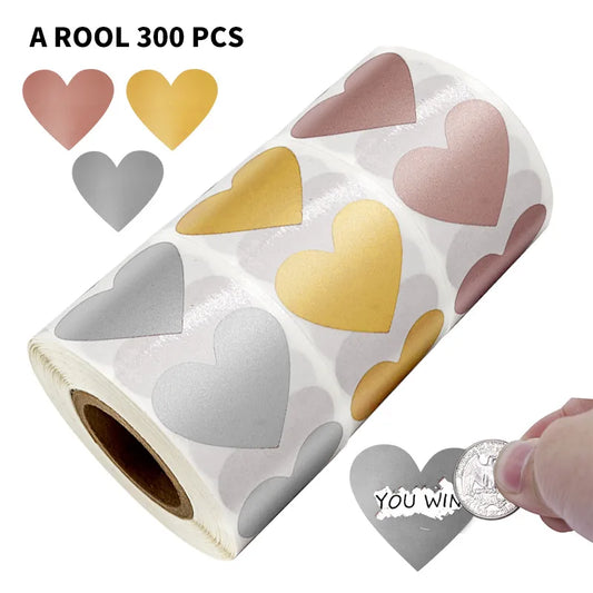 100-300pcs Heart Shape Labels Sticker 3 Colors Scratch Off Stickers DIY Handmade For Game Scratch Sticker Labels Stationer
