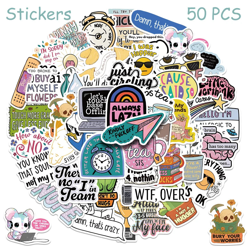 50pcs Cartoon Sarcastic Stickers Decals For Phone Laptop Refrigerator Notebook Suitcase Aesthetic Waterproof Stickers