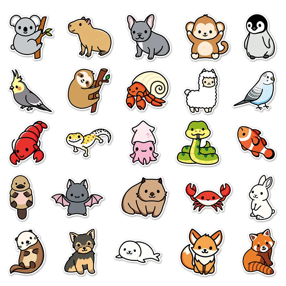 10/30/50/100pcs Kawaii Cartoon Animal Stickers Mix Decals Kids Toy Laptop Phone Suitcase Car Notebook Guitar Stationery Sticker