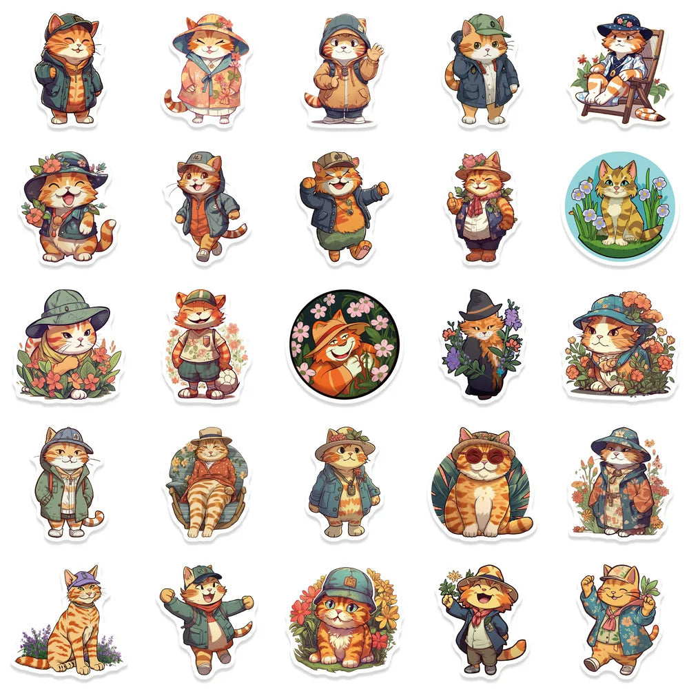 10/30/50PCS Cute Orange Cat Stickers Funny Cartoon Animals Decal Toys DIY Decoration Notebook Guitar Fridge Kids Sticker Gift