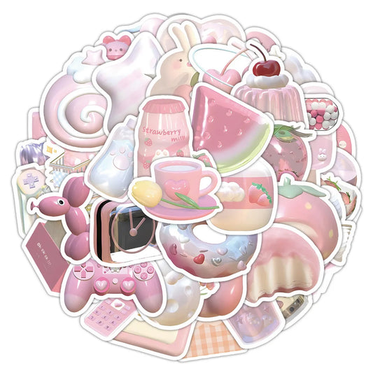 3D Kawaii Pink Cartoon Stickers for Planner, Scrapbook, Phone, Laptop, Fridge