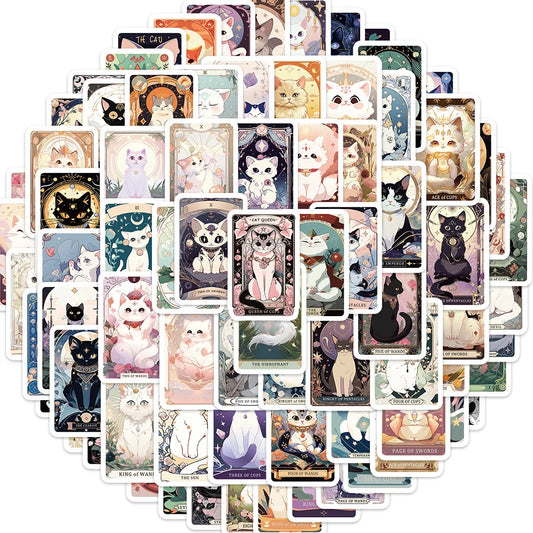Cute Cat Tarot Card Stickers - Waterproof Anime Cartoon for Luggage, Guitar, Laptop