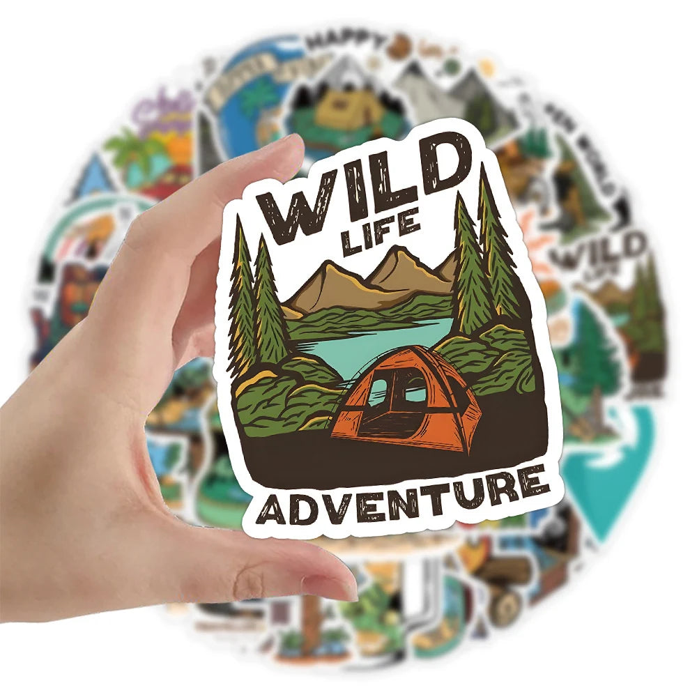 10/30/50pcs Camping Hiking Stickers Outdoor Travel Stickers Waterproof Cars Skateboard Motorcycle Bike Cartoon Sticker Kids Toy