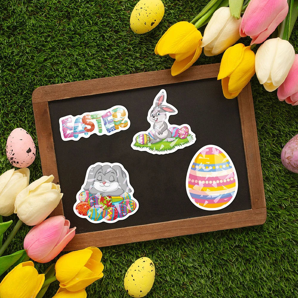 10/30/50/100PCS Cute Easter Egg Rabbit Holographic Laser Cartoon Stickers DIY Phone Notebook Laptop Luggage Fridge Decals Toys