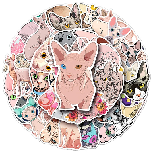 Sphynx Cat Stickers Pack - Cute Animal Decals for Kids, DIY, Laptop, Scrapbook, Guitar, Suitcase, Car