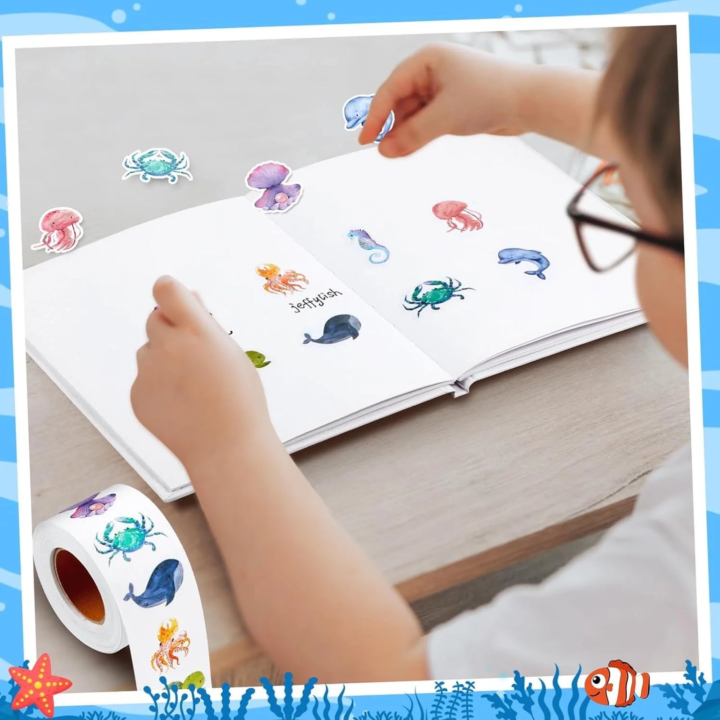 500Pcs /1 Rolls 2.5cm/1inch Aliens of mMarine Animals Sticker Decoration Gift Box Sticker Label Stationery Sticker