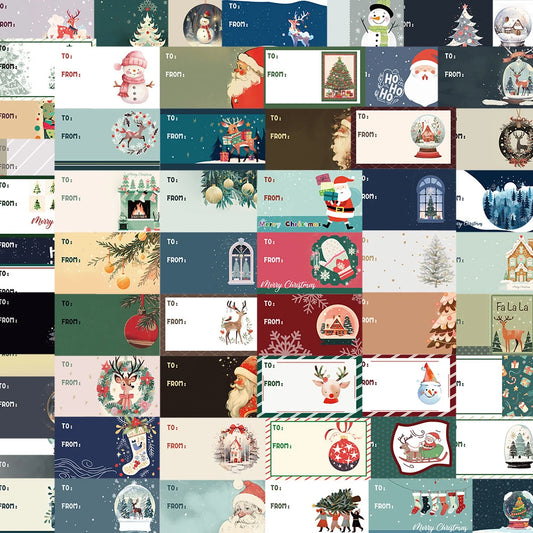 Vintage Kawaii Christmas Postcard Stickers - 10/30/60pcs for Notebook, Car, Laptop, Kids Gift