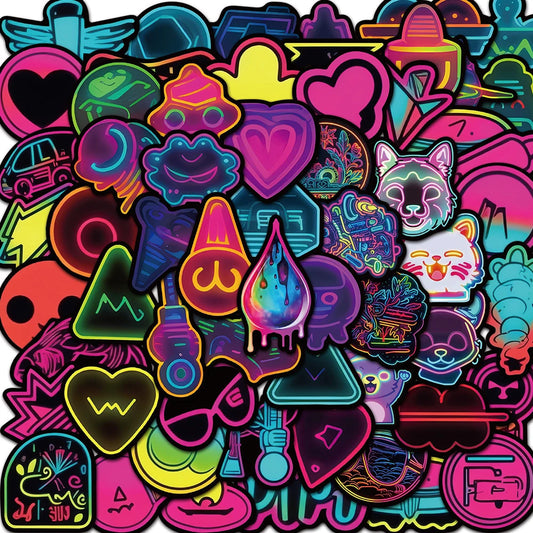 Cartoon Neon Light Stickers for Skateboard, Laptop, Motorcycle - 10/30/60pcs