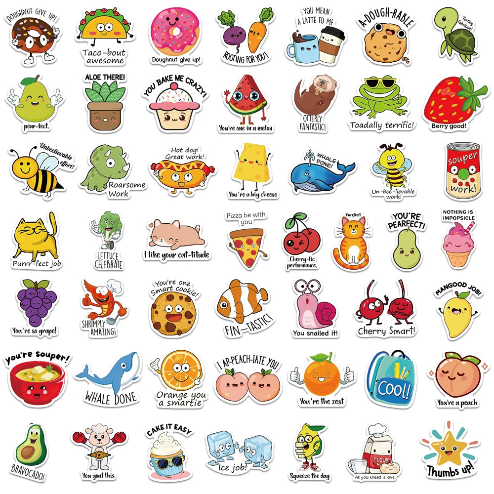 50PCS Reward Stickers Fun Incentive Kid Toy Sticker Cute Pattern Animal Cartoon Decal School Teacher Supplies Child's Gift