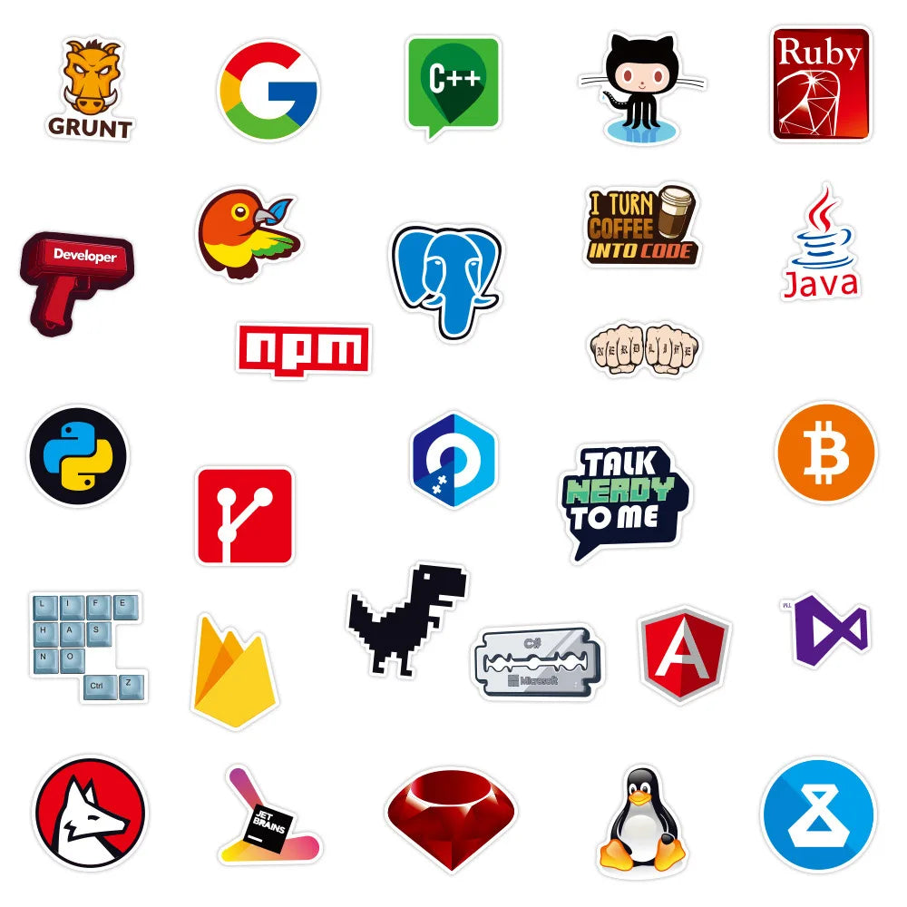 10/30/50/100PCS Funny Geek Internet Java Programming Stickers Skateboard Motorcycle Laptop Car Waterproof Sticker Decal Kid Toy