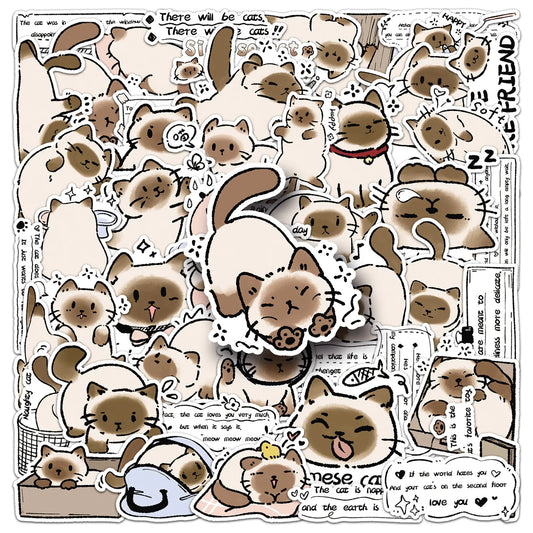 Siamese Cat Stickers: Cute Cartoon Decals for Laptops & More