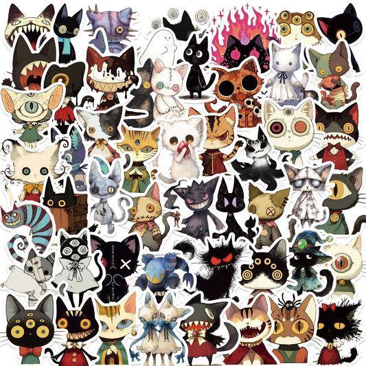 Gothic Cartoon Cat Stickers: 10/30/50PCS for Luggage, Laptop, Phone, Guitar, Car, Bike, Skateboard