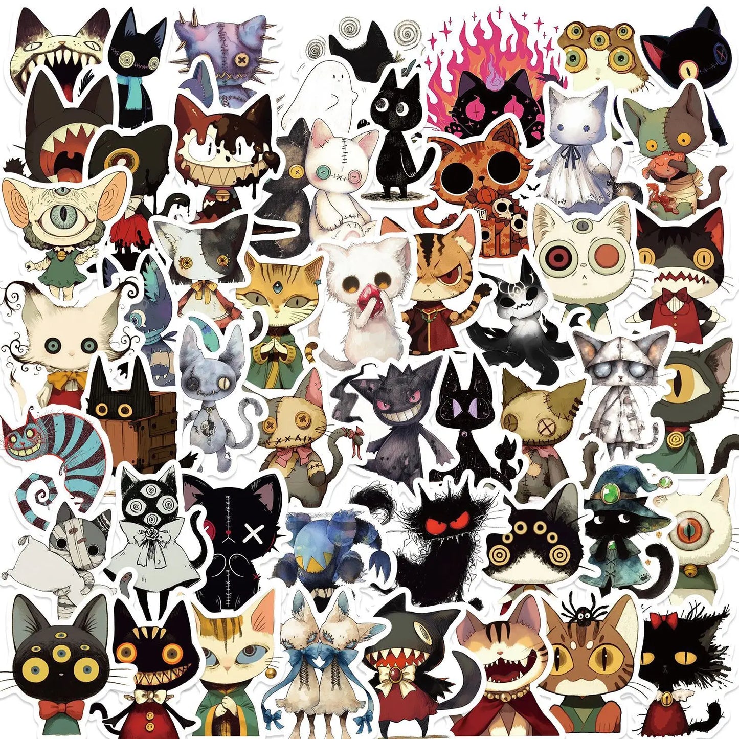 Gothic Cartoon Cat Stickers: 10/30/50PCS for Luggage, Laptop, Phone, Guitar, Car, Bike, Skateboard