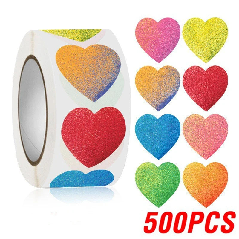 Valentine Heart Stickers 1" - 100-500pcs Party Labels