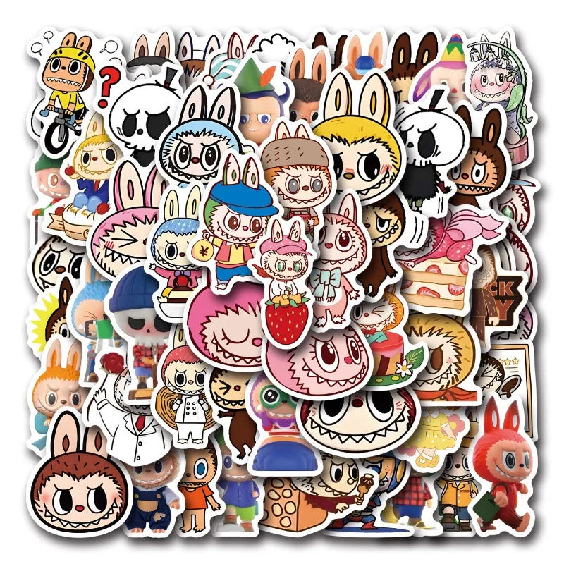 Labubu Cartoon Stickers Pack - Suitcase, Water Cup, Phone, Laptop, Car, Scooter, Fridge Decor