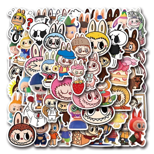 Labubu Cartoon Stickers Pack - Suitcase, Water Cup, Phone, Laptop, Car, Scooter, Fridge Decor
