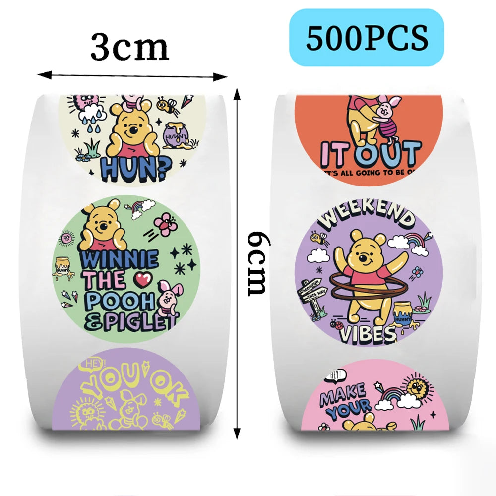 500pcs Disney The Pooh Winnie Stickers Diary Seal Rolls Decals Graffiti Laptop Luggage Scrapbook Sticker Kids Toys