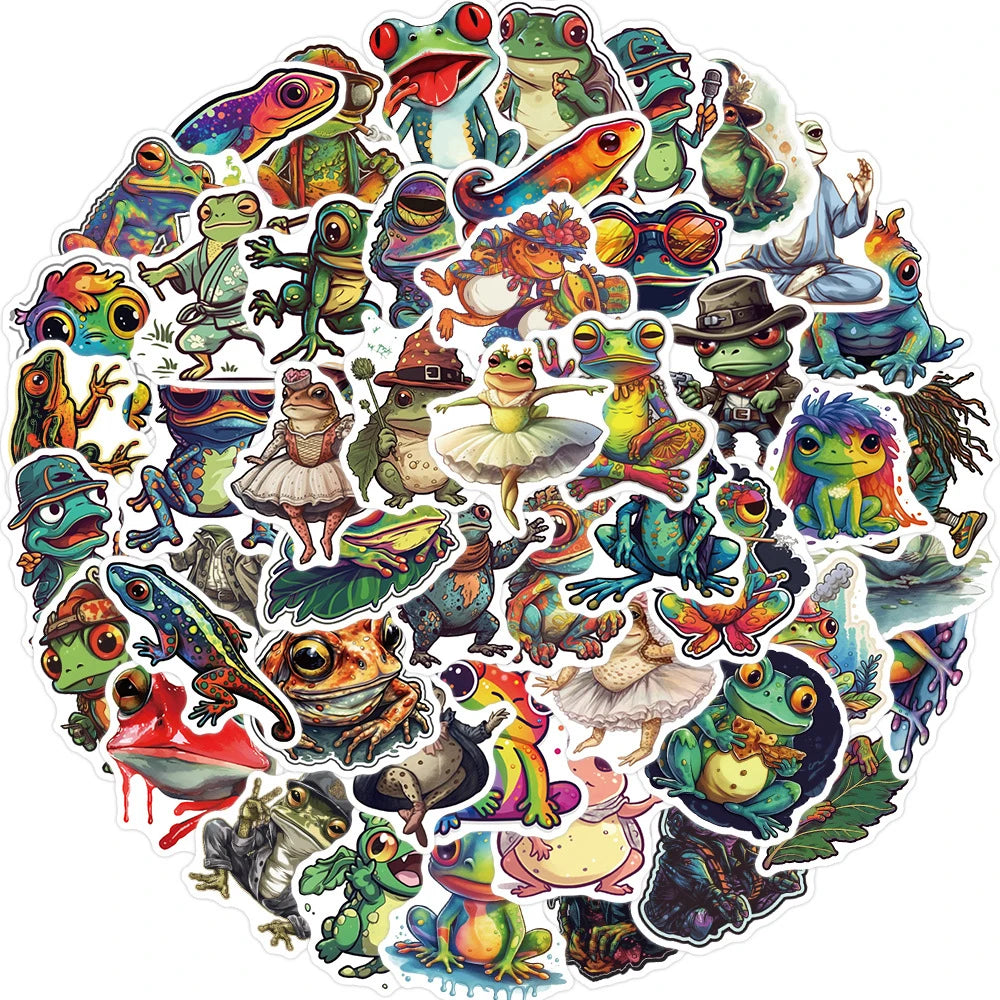 10/30/50pcs Cool Funny Psychedelic Frog Stickers Waterproof Decals Kids Toy Skateboard Laptop Motorcycle Car Decoration Sticker