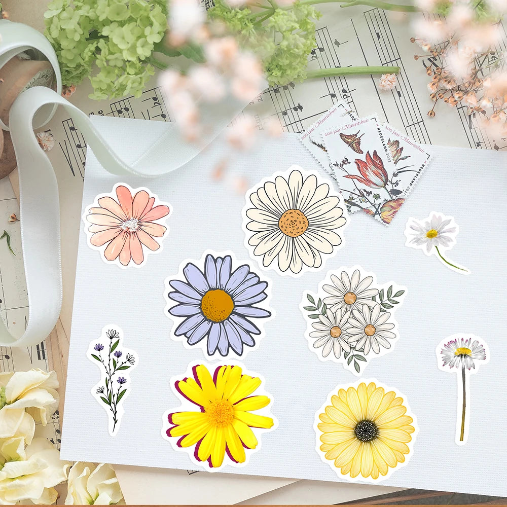 10/25/50PCS Autumn Flower Daisy Sunflower Sticker Packs