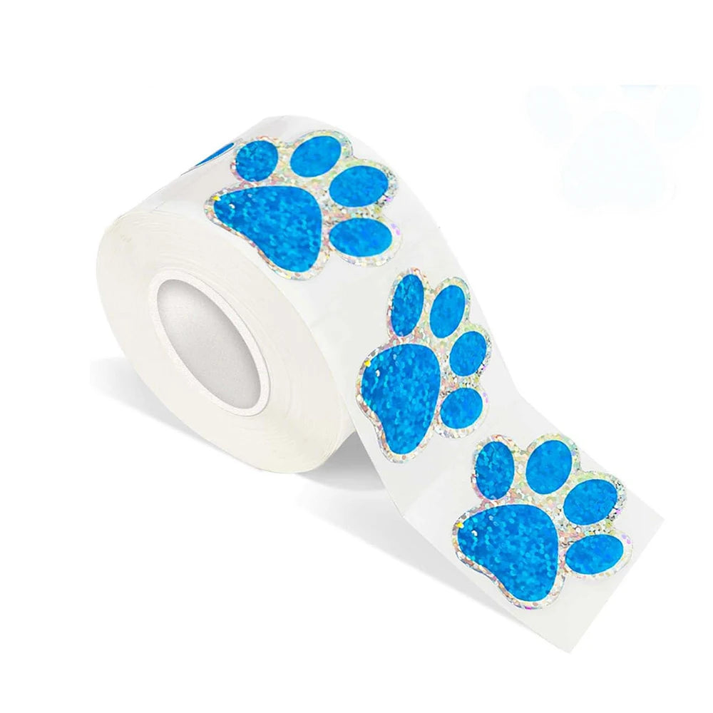 100-500pcs Blue laser Sticker Paw Print Reward Stickers Dog Cat Bear Paw Labels for Teacher Student Stationery Sticker