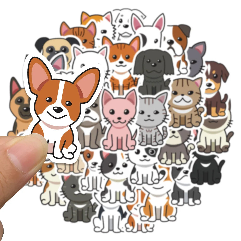 33pcs Kawaii Cartoon Cats and Dogs Animals Vinyl Stickers Waterproof Graffiti Guitar Skateboard Phone Laptop Decals