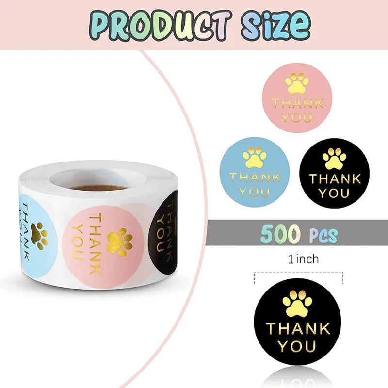 500Pcs Round Dog Paw Print Thank You Label Stickers Used for Shipping and Mailing Box Seal Labels Decorative Gifts Stickers