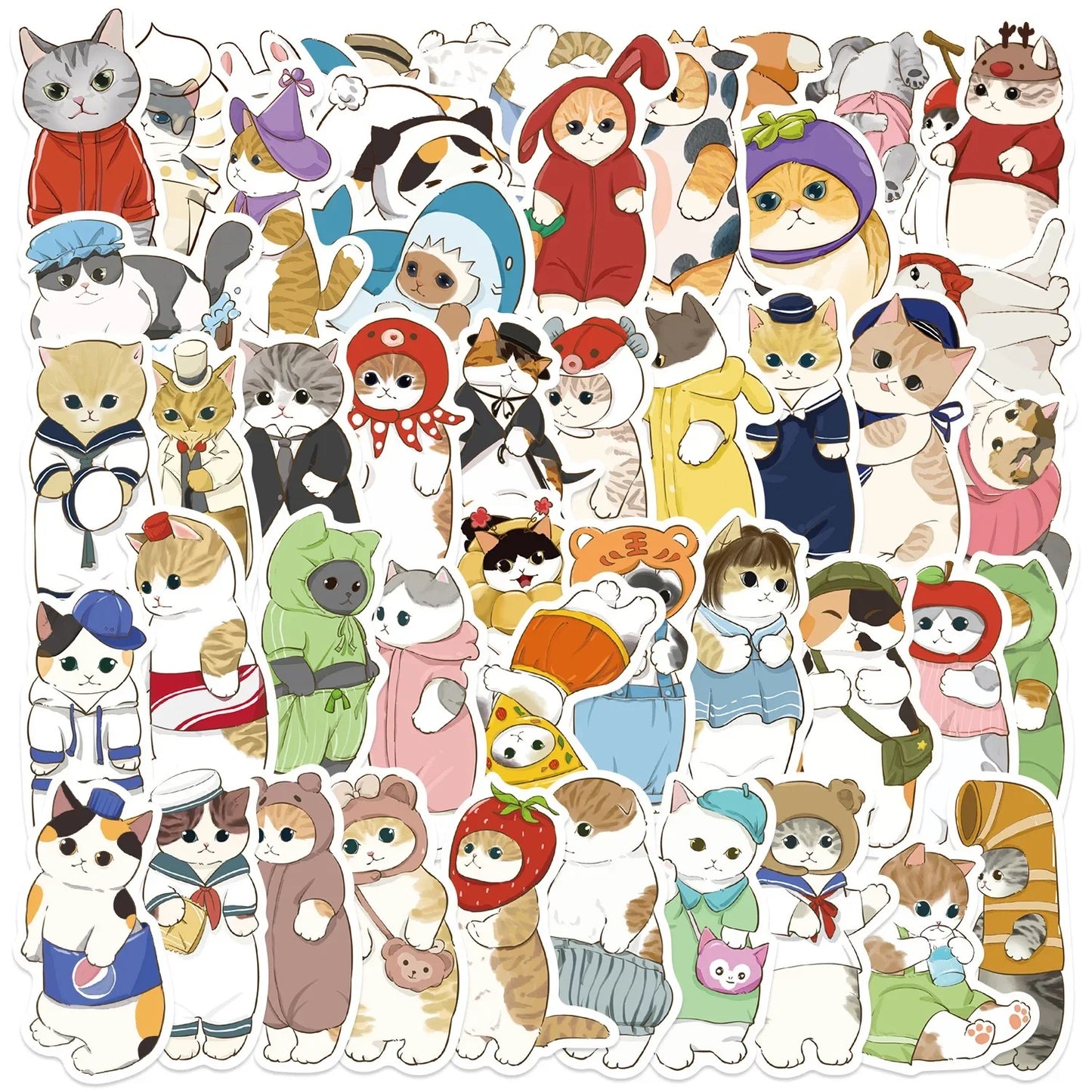 10/50PCS Cute Funny Cat Stickers Kawaii Cartoon Animals Decals Toy Fridge Laptop Motorcycle Suitcase Notebook Waterproof Sticker