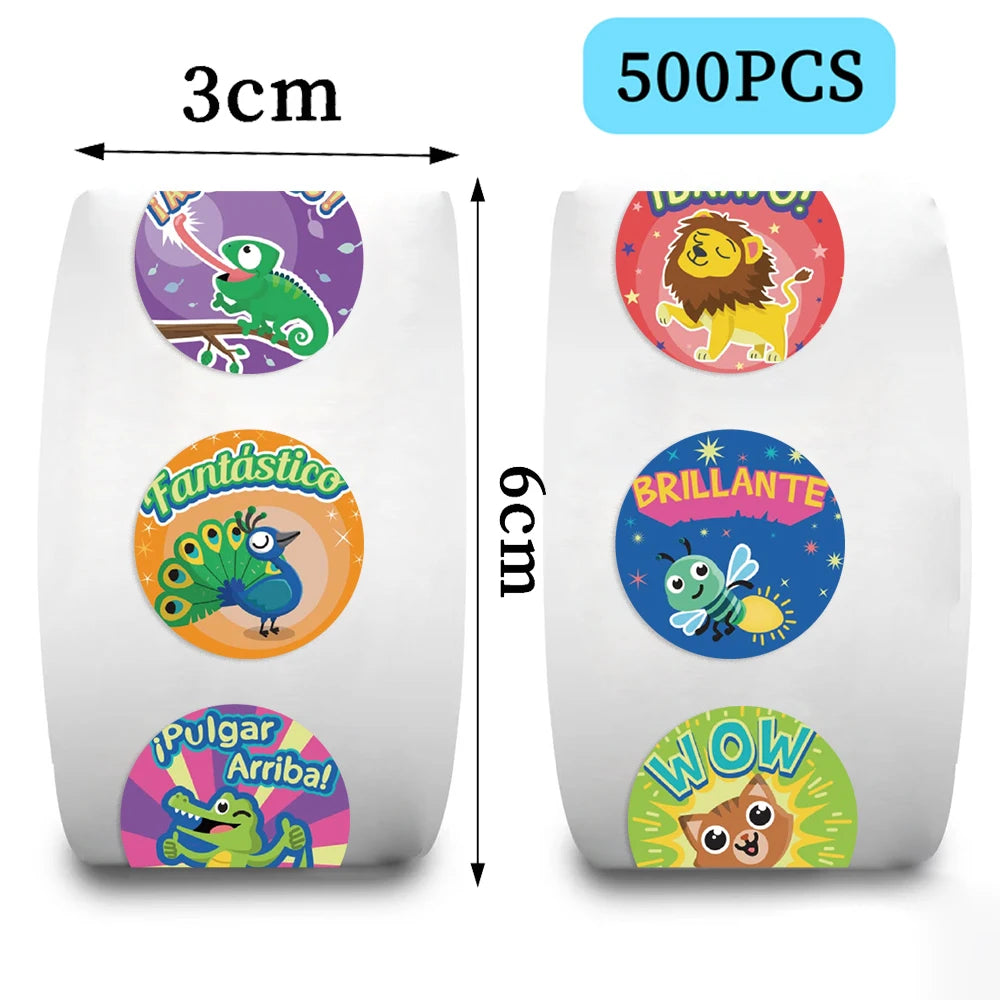 500Pcs Reward Stickers Motivational Stickers Roll for Kids for School Reward Students Teachers Cute Animals Stickers Labels