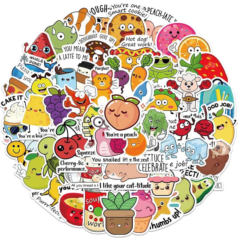 50PCS Reward Stickers Fun Incentive Kid Toy Sticker Cute Pattern Animal Cartoon Decal School Teacher Supplies Child's Gift