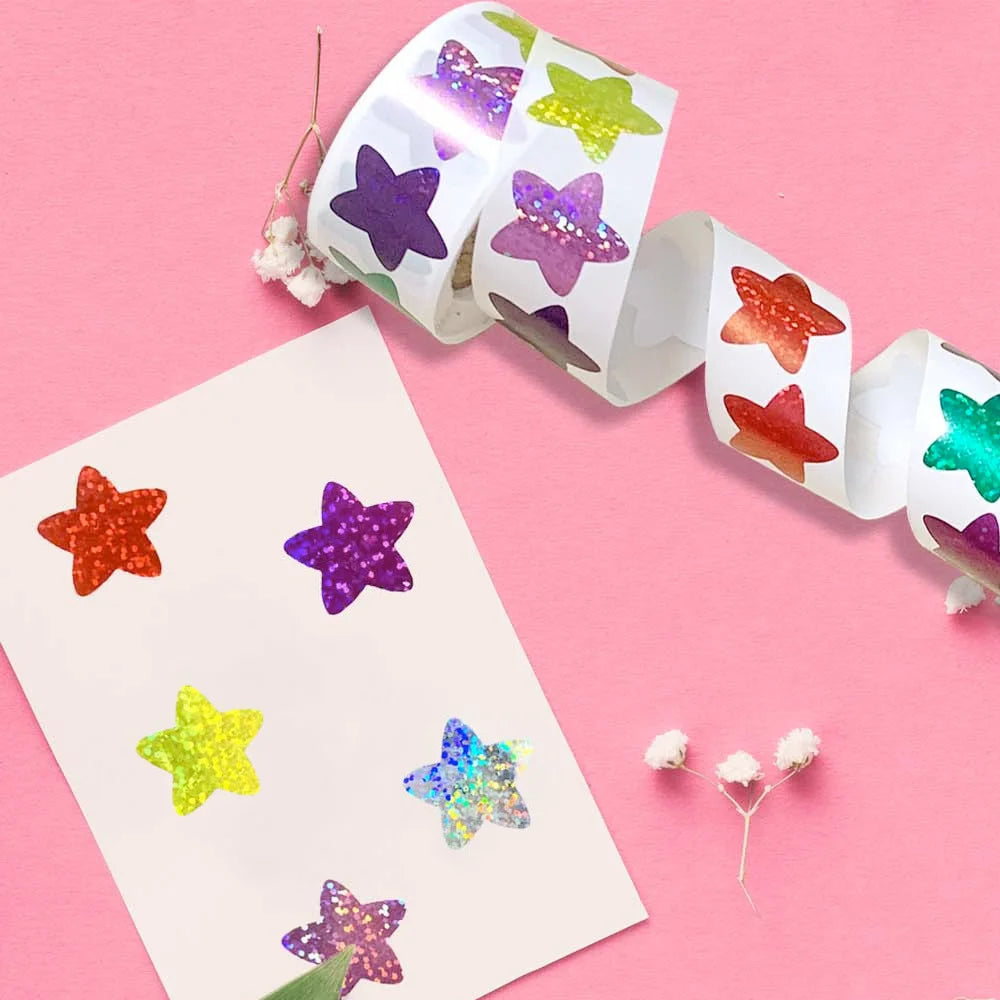 100-500pcs Colorful Star Stickers for Kids Reward School Classroom Adhesive Holographic Stickers for Teachers Parents DIY Craft